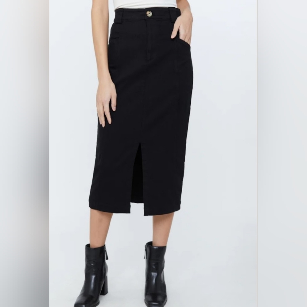 Soft Cotton Twill Denim Midi Skirt - Ink Black Size 2